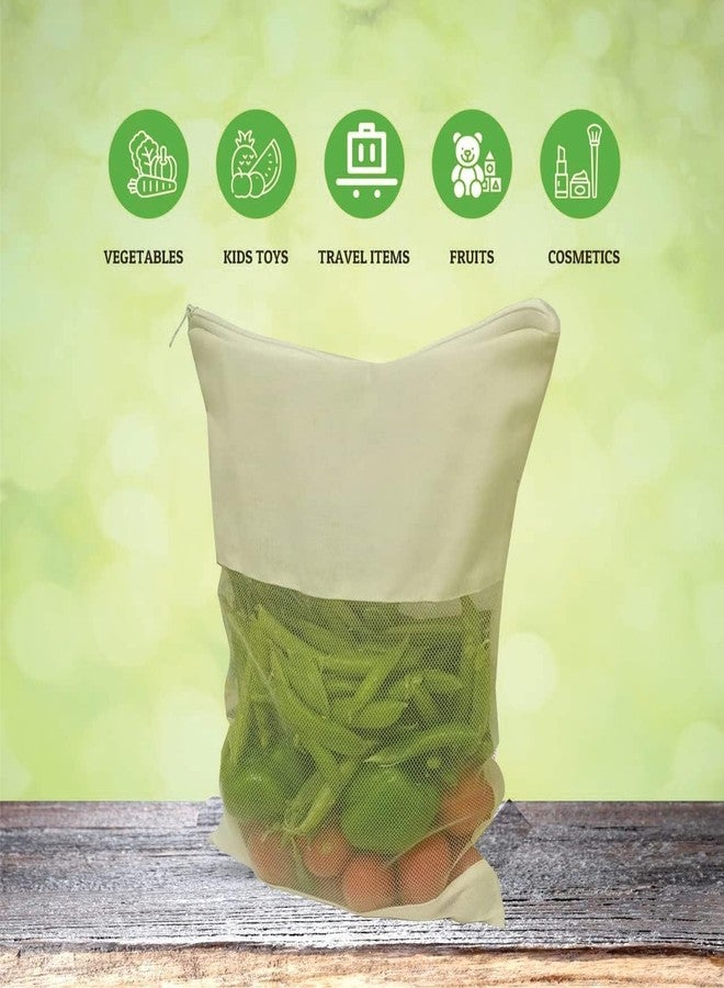 VYNTRIX Pack of 12 Organic Cotton Reusable Produce Bags with Zipper - Washable Mesh and Muslin Grocery Storage Bags - Image 4